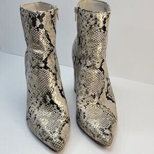 Aldo 8.5M Faux Leather Ankle Boots Snakeskin Pointed Zip 3.5" Block Heel Party